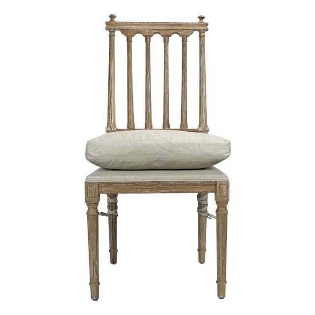 Matthew Izzo Home Barnaby Pine Wood Armless Side Chair With Lattice Back and Tie Cushion For Sale