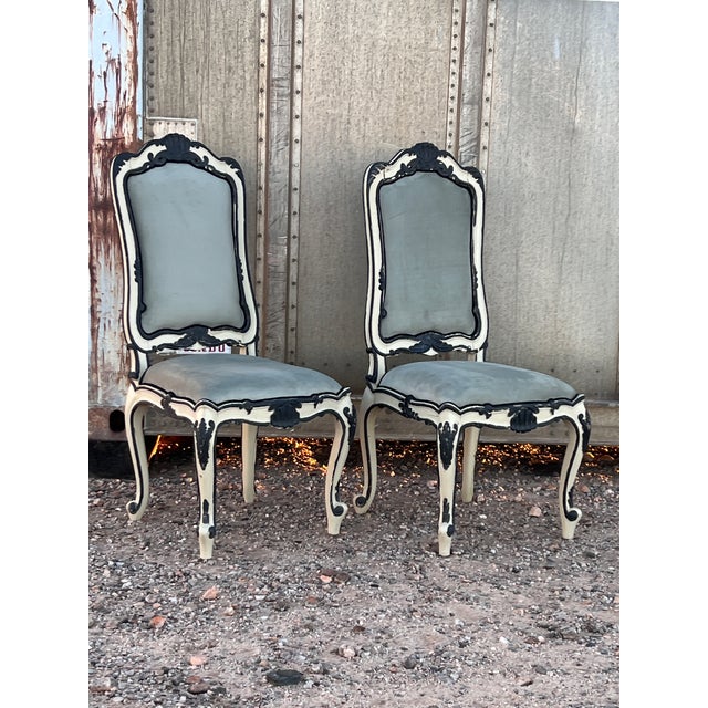 Beige Pair of Early 20th Century Handpainted French Napoleon III Style Painted Side Chairs With New Velvet Upholstery For Sale - Image 8 of 11
