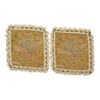 Set of 2 Vintage Petit Pointe/Needlepoint Pillow Covers With Fringe Trim For Sale