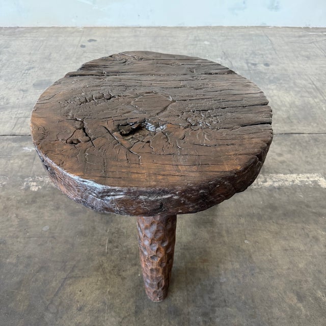 Early 21st Century Vintage Reclaimed Pine Side Table – Walnut For Sale - Image 5 of 7