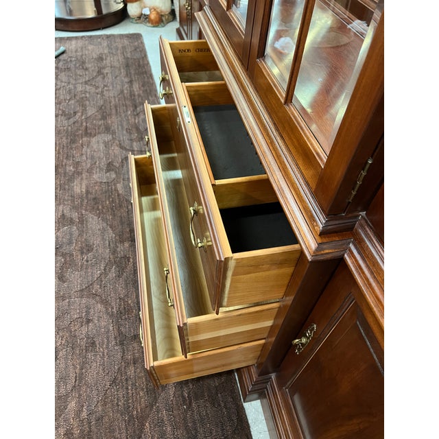 Chestnut Reduced Knob Creek Mission Style Cherry 2 Piece China Hutch and Buffet For Sale - Image 8 of 13