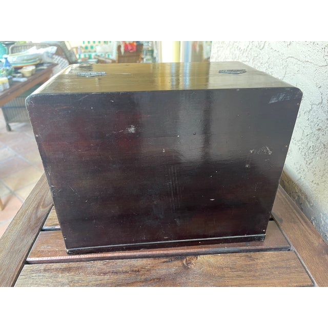 Antique Japanese Chestnut Black Lacquer Haribako Sewing Jewelry Box For Sale - Image 4 of 7