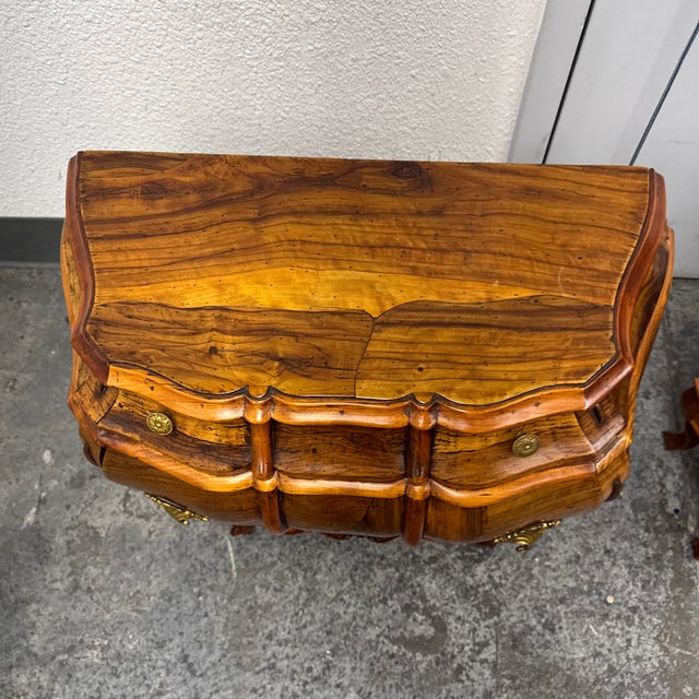 Mid 20th Century Rococo Italian Style Olive Wood Nightstands, Pair For Sale - Image 11 of 12
