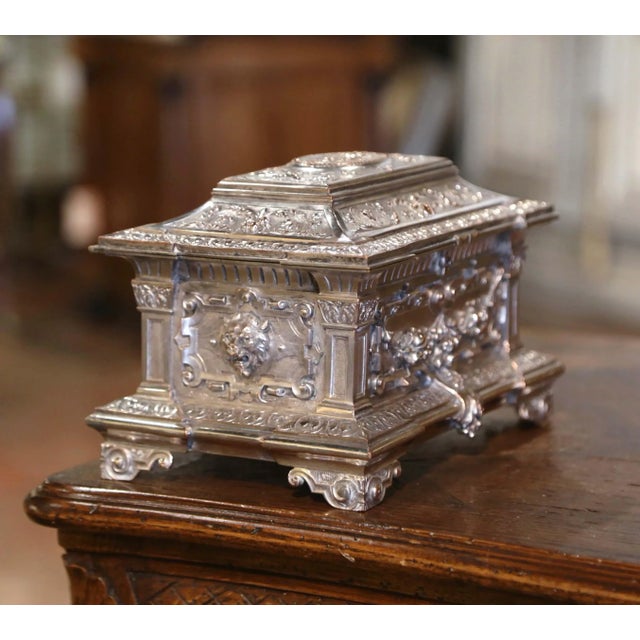 Silver 19th Century French Silver Plated Over Bronze Jewelry Box With Repousse Motifs For Sale - Image 8 of 10