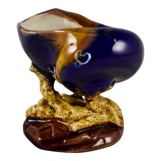 Early Wedgwood Palissy Majolica Volute Shell & Coral Salt Cellar, Dated 1872 For Sale