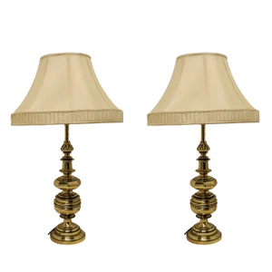 Large Bulbous Brass Table Lamps, 1890s, Set of 2