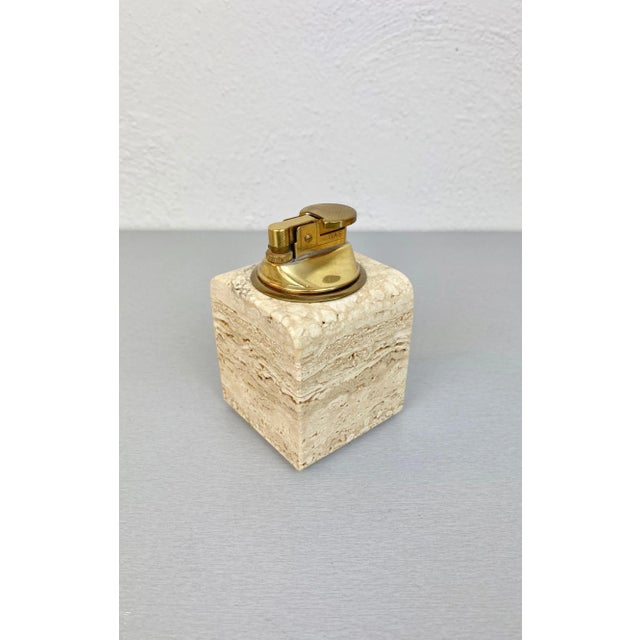 Travertine Ashtray Lighter & Box Tobacco Set by Cerri Nestore, Italy, 1970s, Set of 3 For Sale - Image 6 of 11