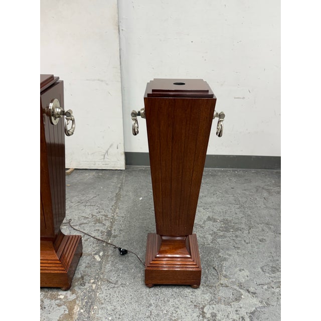Traditional Regency Style Lighted Mahogany Display Pedestals, Pair For Sale - Image 3 of 12