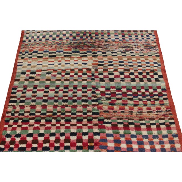 1960s Vintage Mid-Century Modern Rug in Red, Green Geometric Pattern ...