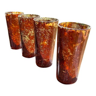 Vintage Moss Agate Art Glass Tall Tumblers, Italy- Set of 4 For Sale