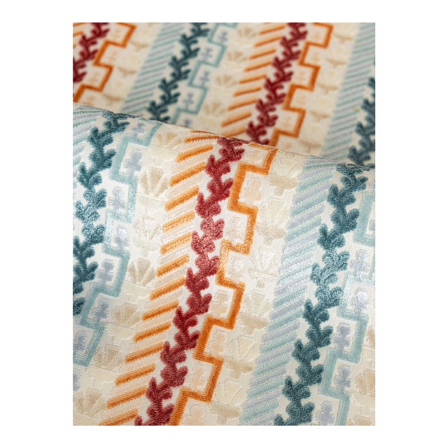 Sample - The House of Scalamandré Villelaure Fabric, Orange Teal For Sale