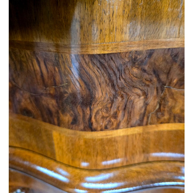 Brown Vintage Italian Baroque Style Burl Walnut Serpentine Chest of Drawers For Sale - Image 8 of 12