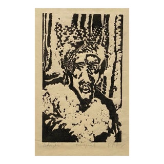1980s Dean Huey Ghengis Linocut For Sale