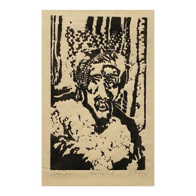 1980s Dean Huey Ghengis Linocut For Sale