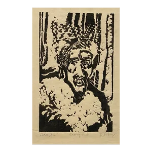 1980s Dean Huey Ghengis Linocut