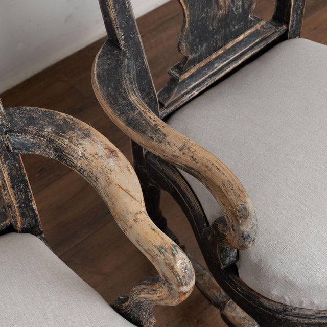 Black Pair, 19th Century Swedish Black Rococo Armchairs For Sale - Image 8 of 17