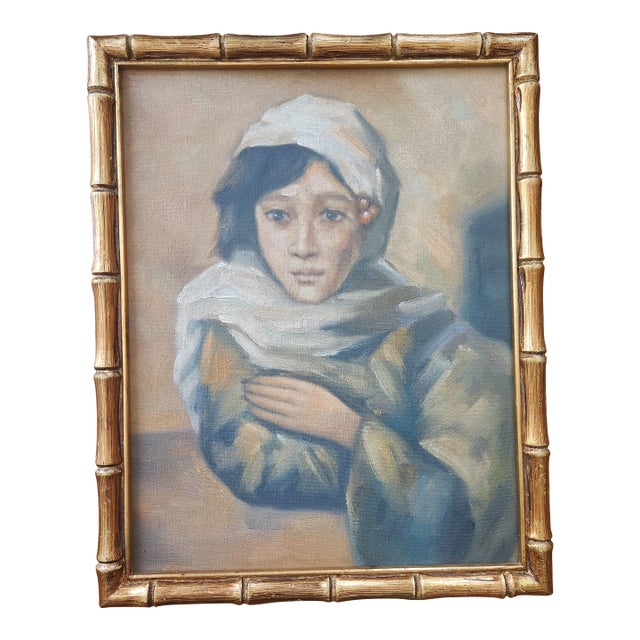 1990s Oil Portrait Painting of a Chinese Flapper Girl, Framed For Sale