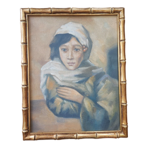 1990s Oil Portrait Painting of a Chinese Flapper Girl, Framed