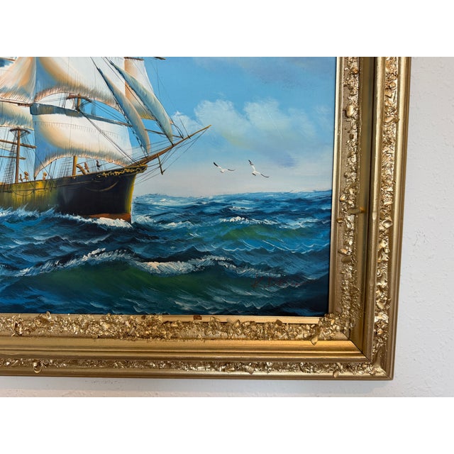 Blue K.Dossi Original Sailing Ship Oil Painting, Nautical Seascape Unique Shell Decor For Sale - Image 8 of 11