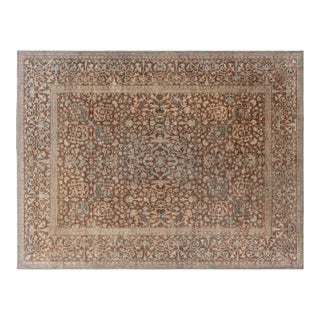 Antique Persian Sarouk Botanic Brown Handmade Wool Rug For Sale