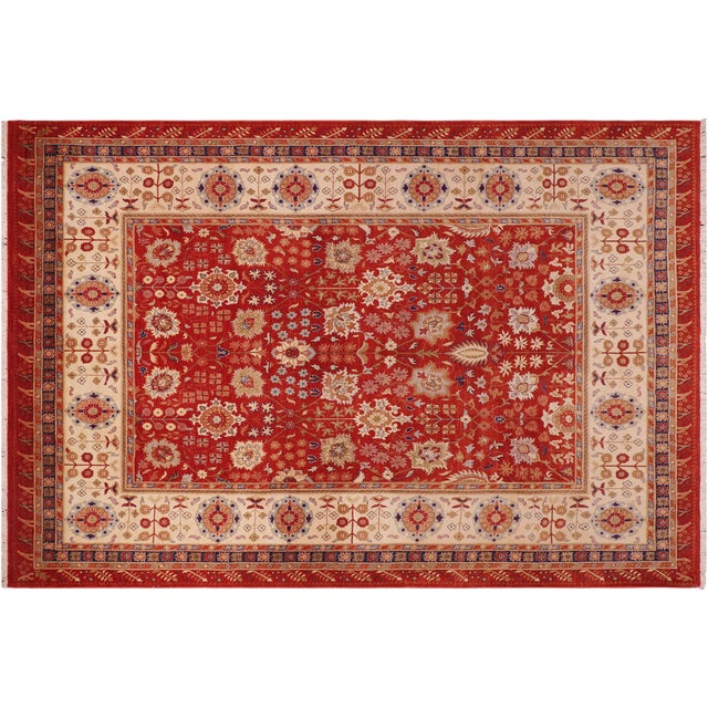 Shabby Chic Red/Ivory Wool Rug - 8'2'' X 10'3'' For Sale - Image 9 of 10