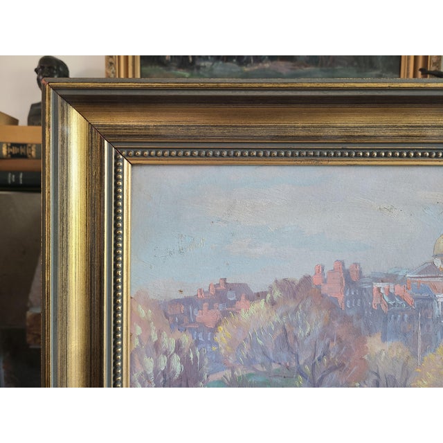 Lester George Hornby 1940's Oil Painting Boston Public Garden Cityscape For Sale - Image 9 of 18