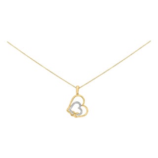 Gold Vermeil Diamond Accent Double Heart Pendant Necklace For Sale