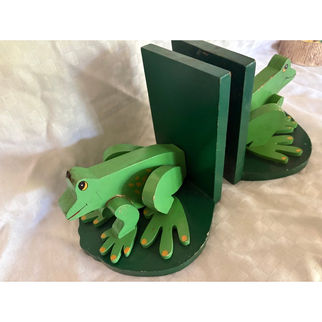 Arts & Crafts Pair of Handmade Wooden Frog Bookends For Sale - Image 3 of 11
