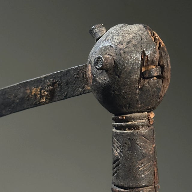 Metal Late 19th C. Folk Art Kuba Ceremonial Blade With Hand Carved Handle/Folk Art For Sale - Image 7 of 9