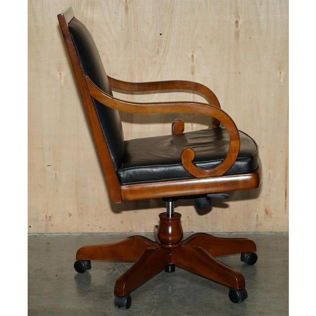 Black Leather and Cherrywood Grange Paris Captain's Chair from Harrods London For Sale - Image 14 of 18