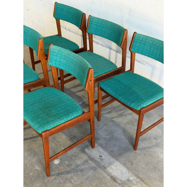 1960s Teak Dining Chairs in Style of Erik Buch Organic Upholstered Seating Set of 5 Denmark 1960s For Sale - Image 5 of 10