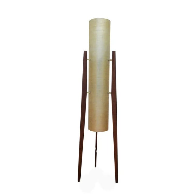1960s Mid-Century Modern Rocket Floor Lamp with Tripod Teak Frame by Sered Novoplast, Czechoslovakia, 1960s For Sale - Image 5 of 5