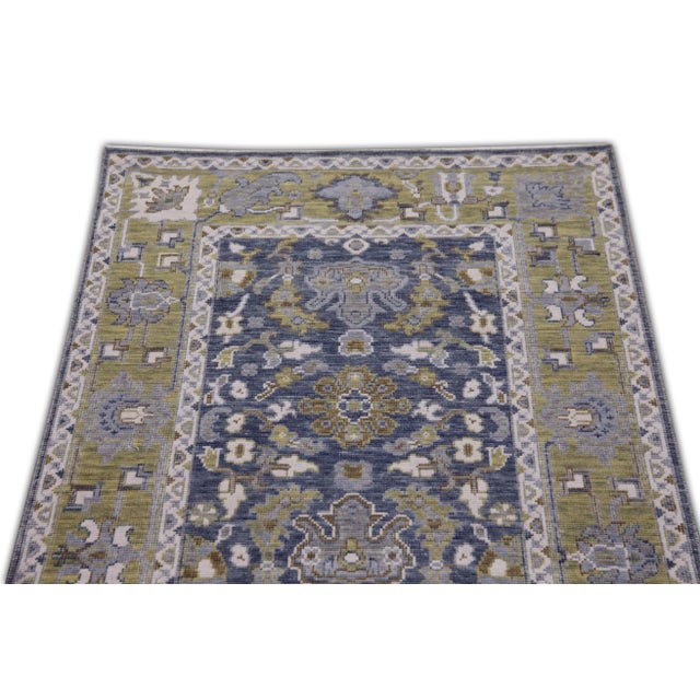 Green & Navy Handwoven Turkish Oushak Runner 2'8" X 6'4" For Sale - Image 4 of 6
