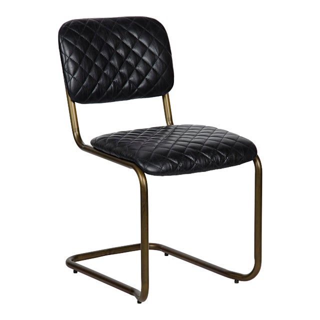 Quilted Dining Chair in Metal and Leather For Sale