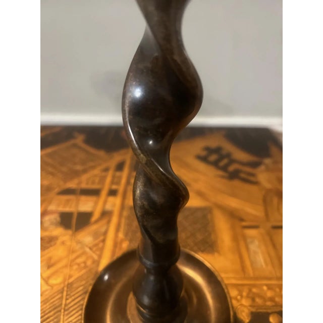Metal Vintage Maitland-Smith Attributed Barley Twist Pillar Candlestick Holders- Set of 2 For Sale - Image 7 of 9