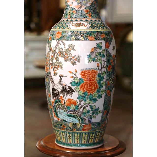 Mid-Century Chinese Hand-Painted Famille Verte Porcelain Vase For Sale - Image 4 of 12