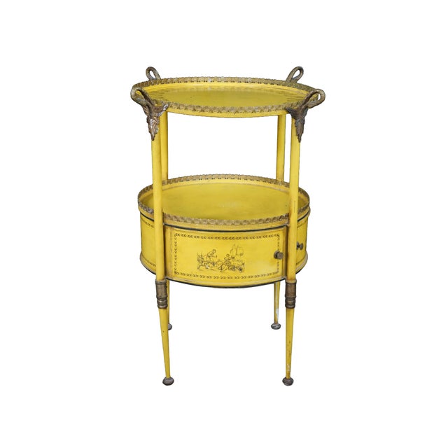 This antique 19th-century French Empire toleware tier table, also classified as a table à ouvrage, chiffonière or...