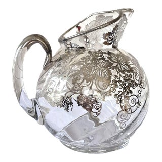 1930s Cambridge Silver Overlay Pitcher, 2 Quarts: Art Deco Glass Barware For Sale