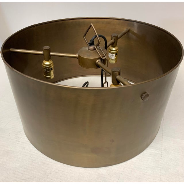 Maison Charles Burnished Brass Bronze Metal Drum Hanging Pendant Light For Sale - Image 4 of 12