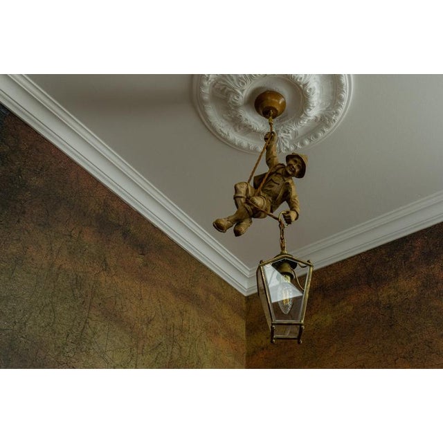 German Carved Linden Wood Mountaineer with Brass Lantern, 1950s For Sale - Image 11 of 18