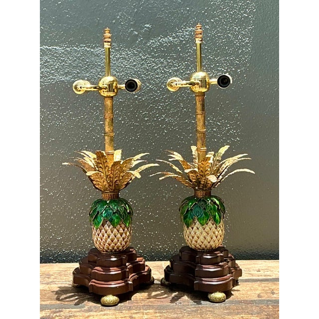 Vintage Frederick Cooper Enamel Pineapple Lamps - A Pair For Sale In West Palm - Image 6 of 13