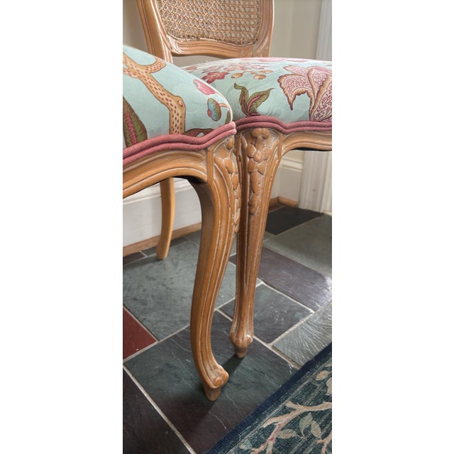 Pair Vintage Italian Rococo Wood and Cane Side Chairs For Sale - Image 4 of 6