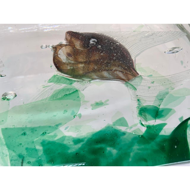 Green Alfredo Barbini for Cenedese Vintage Murano Aquarium Fish Tank Block Sculpture For Sale - Image 8 of 12