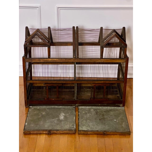 19th Century Architectural Dual Compartment Wood and Wire Birdcage For Sale - Image 14 of 16