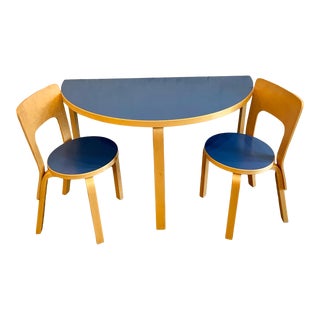 1970s Alvar Aalto Model Half Round Table and Model 66 Chairs - 5 Pieces For Sale