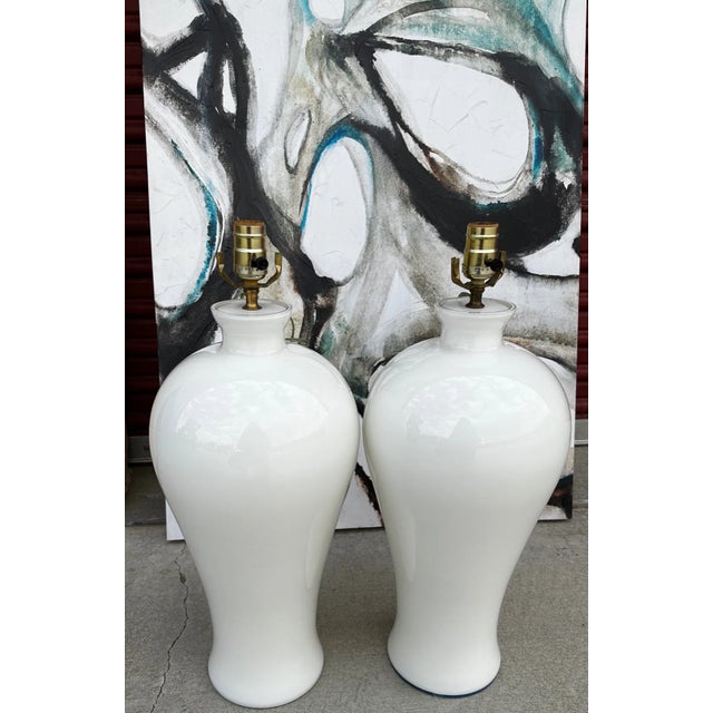 1960s Pair of Urn Style White Glass Table Lamps For Sale - Image 5 of 7