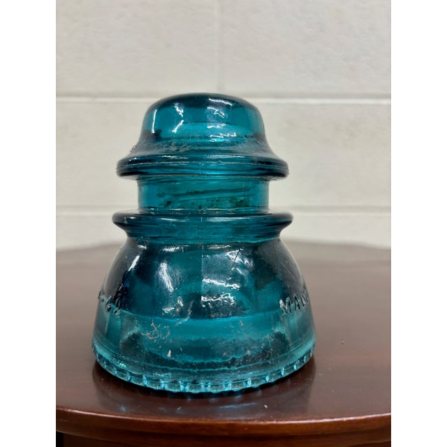 Industrial Vintage Hemingray 40 Aqua Teal Glass Insulator For Sale - Image 3 of 7
