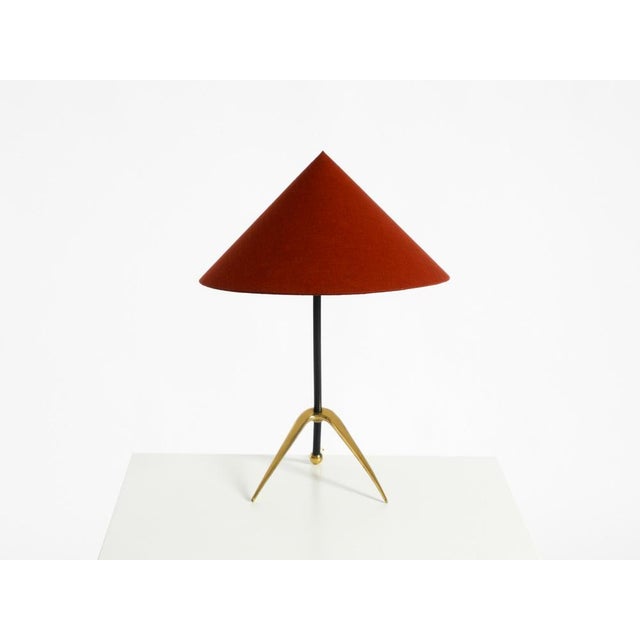 Mid-Century Modern Large Mid-Century Modern Tripod Brass Table Lamp with Fabric Shade from Kalmar, 1950s For Sale - Image 3 of 18