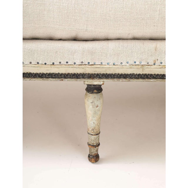 Late 19th Century 19th-Century Louis XVI Style Linen Settee For Sale - Image 5 of 7
