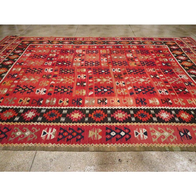 Textile Galerie Shabab Collection Early 20th Century Handmade Turkish Flatweave Kilim Large Carpet For Sale - Image 7 of 10